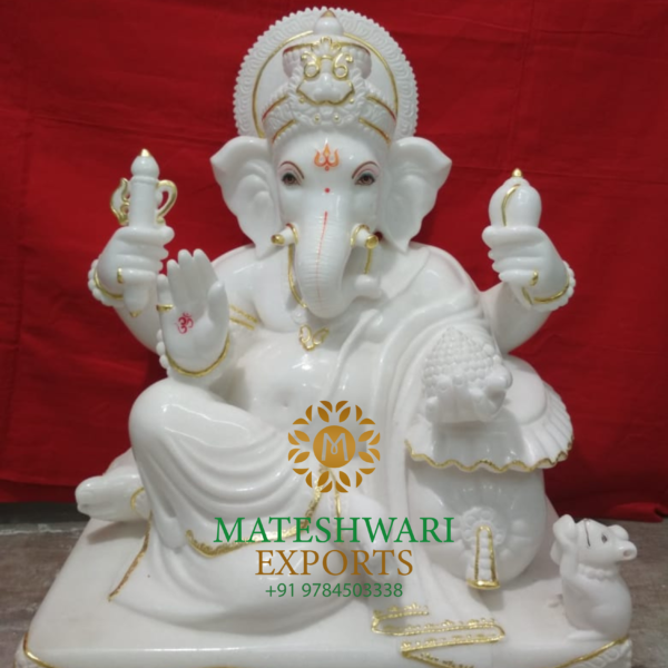 White Marble Ganesh Murti for Décor & Worship