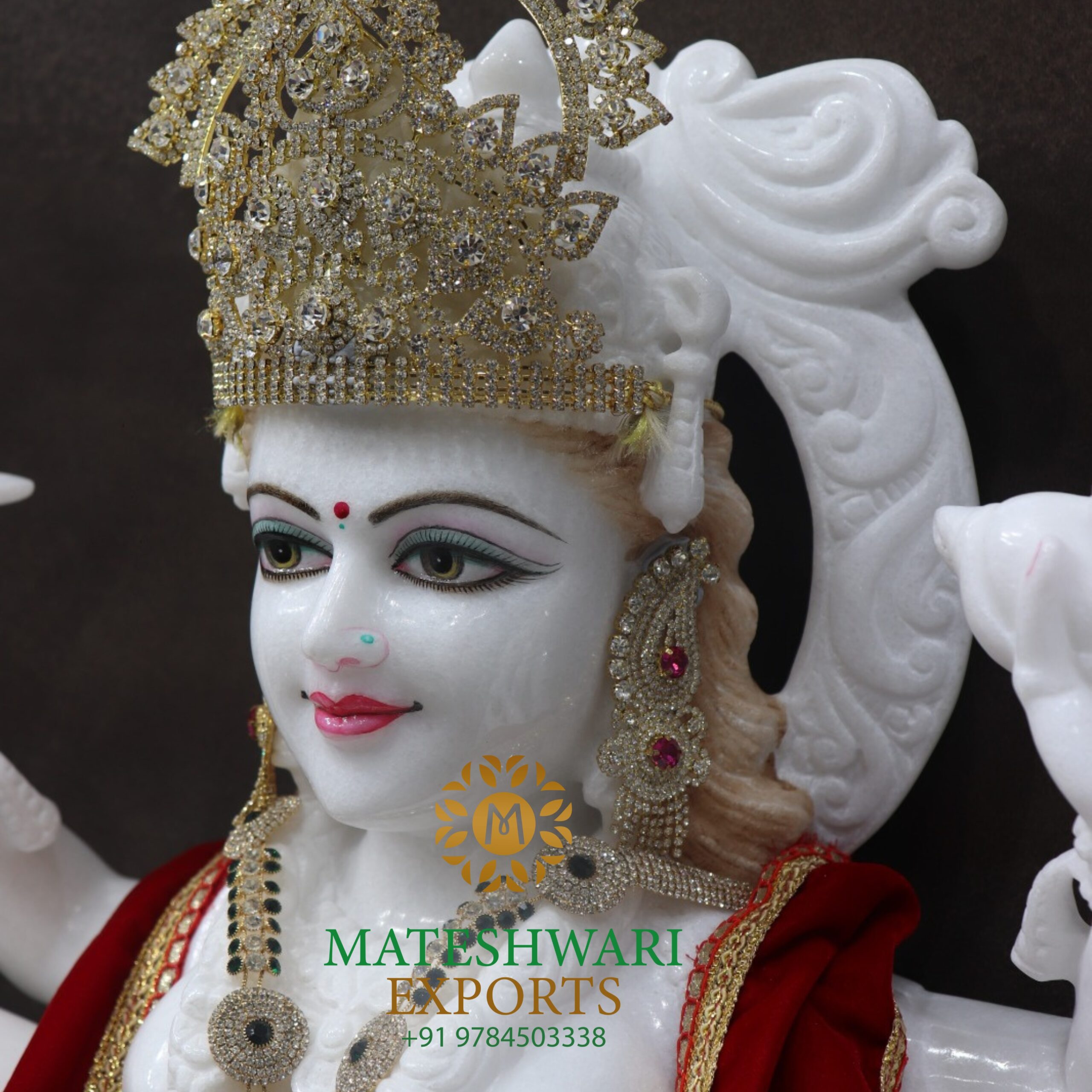 White Marble Durga Mata Statue on Lion - Image 4