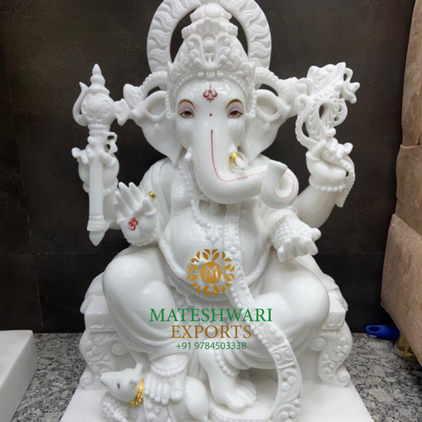 White Marble Ganesh Murti for Décor & Worship - Image 5