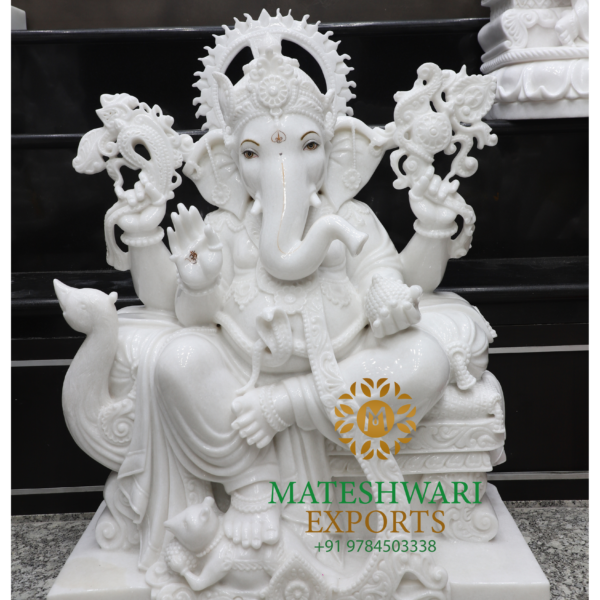 White Marble Ganesh Murti for Décor & Worship - Image 4