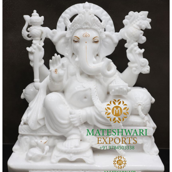 White Marble Ganesh Murti for Décor & Worship - Image 3