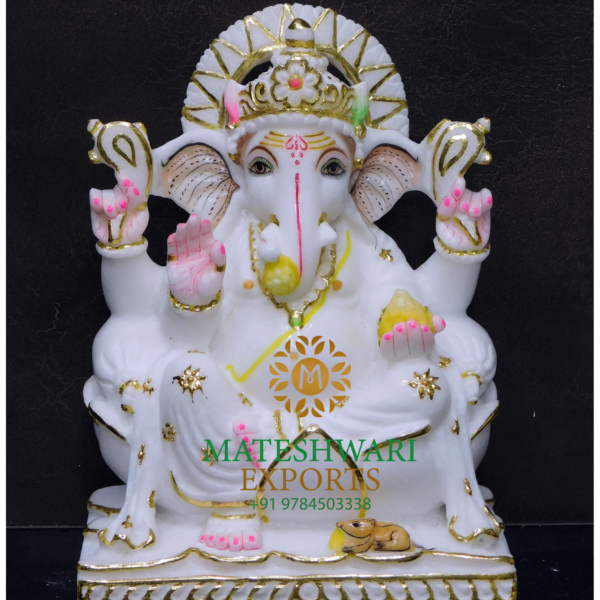 White Marble Ganesh Murti for Décor & Worship - Image 2