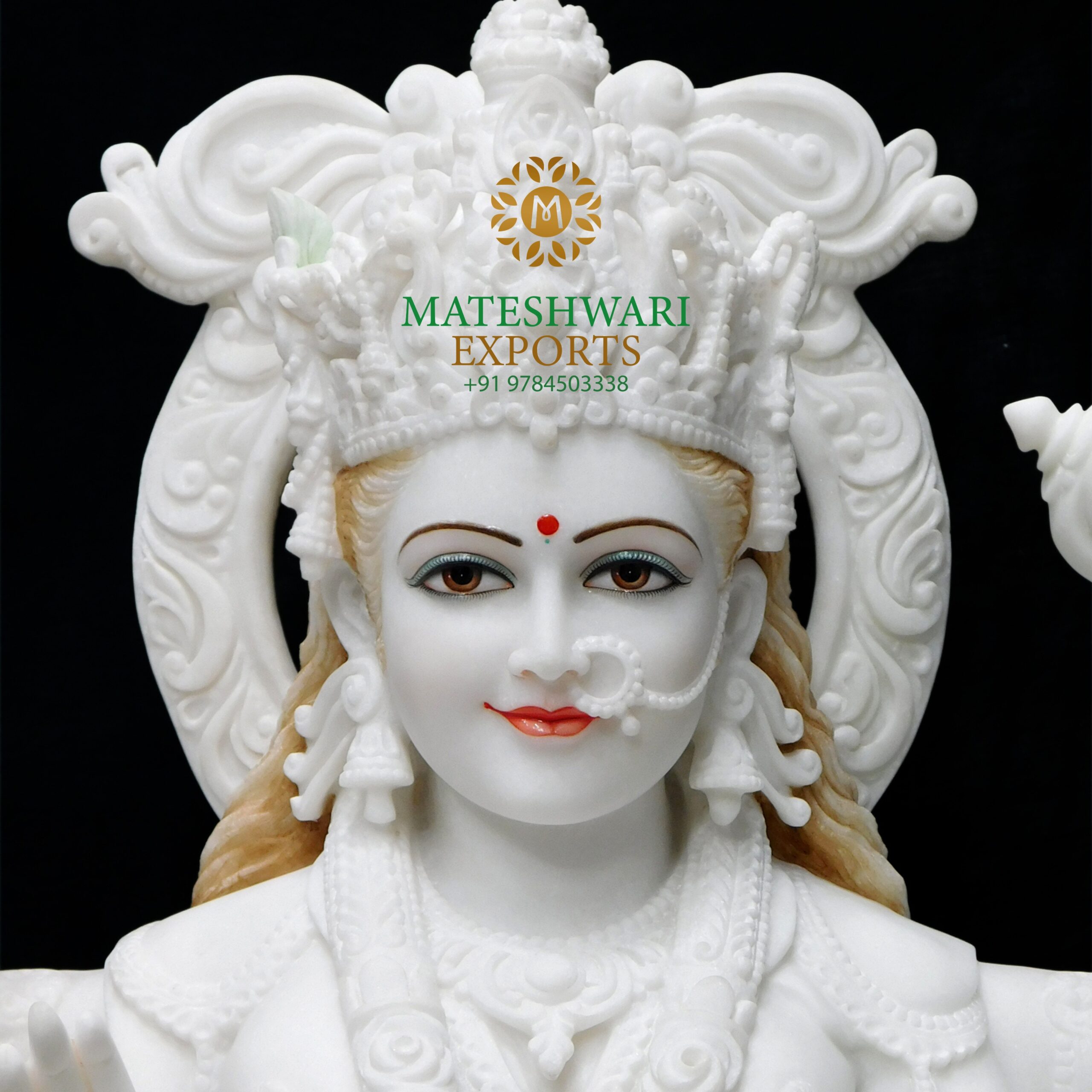 White Marble Durga Mata Statue on Lion - Image 2