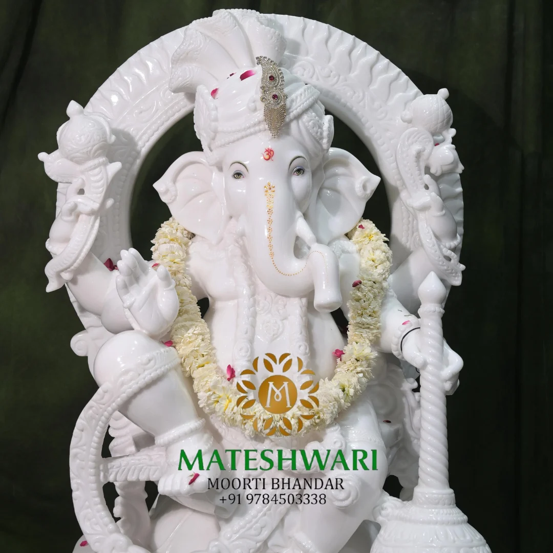 shree-veer-ganpati-with-gada-with-blessing-pose-and-decorative-prabhavali